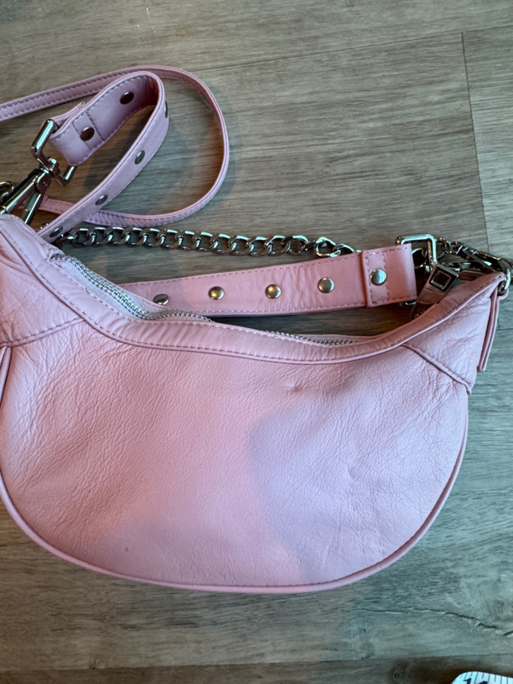 Núnoo Pluto Rivet Silky Pink Leather Crescent Studded Shoulder Bag Y2K - Picture 5 of 13